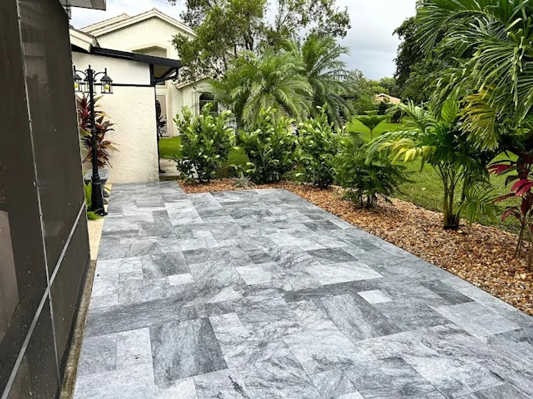 Silver Gray Leathered Marble Pavers